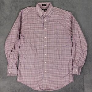 Neiman Marcus Dress Shirt Mens Medium 15.5 34/35 Blue Red Houndstooth 80s 2-Ply